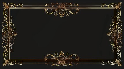 Vintage Gold Rectangular Frame for Web Presentation, Double Line Oriental Border for 16x9 Project