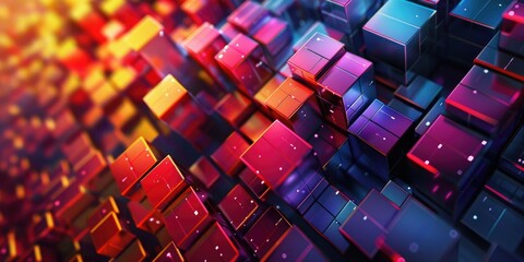 Abstract 3D digital background with colorful cubes and technological theme.