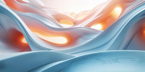 Abstract wavy background in blue and orange hues with a smooth, flowing design. - obrazy, fototapety, plakaty