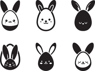 Cute Bunny Ear Easter Egg Silhouette Style