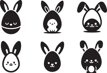 Cute Bunny Ear Easter Egg Silhouette Style