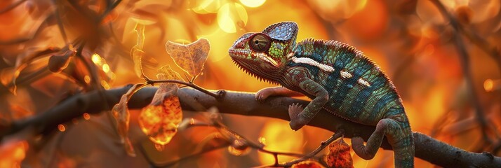 In the golden hour, adaptive materials mimic chameleon skin, blending seamlessly into the surroundings. - obrazy, fototapety, plakaty