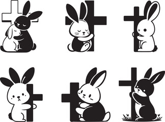 Cute Rabbit Hugging Cross 