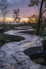 Landscape Architecture Inspired by Natural Landforms Silhouette in Geographical Twilight