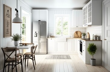 Fototapeta premium 白くて美しいキッチン