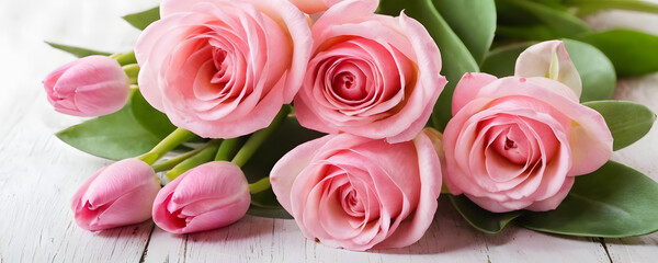 Pink roses concept background for mothers day, valentines day.