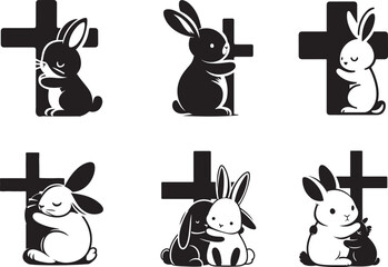 Cute Rabbit Hugging Cross 
