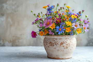 Freshly picked wildflowers in a rustic vase isolated on a white background. Concept of nature's beauty. Generative Ai.