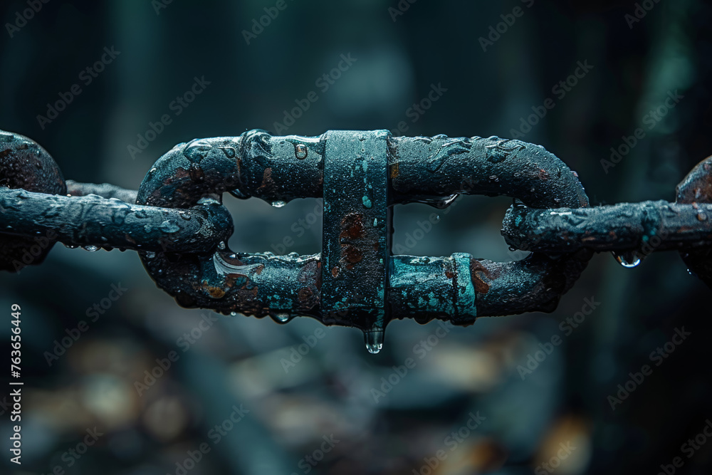 Poster broken chains reconnected with a lock and key, symbolizing the restoration of freedom. concept of li