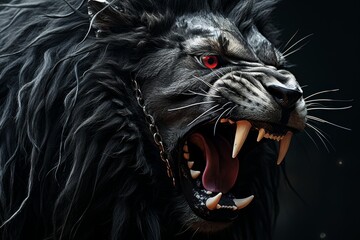 Detailed monochrome lion illustration with vibrant yellow eyes in high quality octane rendering