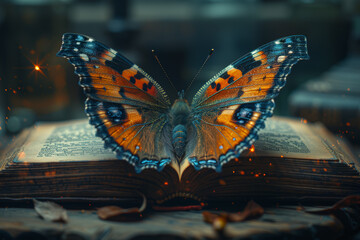 A book transforming into a butterfly upon being opened, representing the beauty of knowledge....