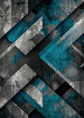 Design an abstract backdrop with futuristic elements, utilizing geometric arrows in gray and blue tones, accompanied by voids in black