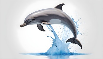 Dolphin and water splash on a white background.
