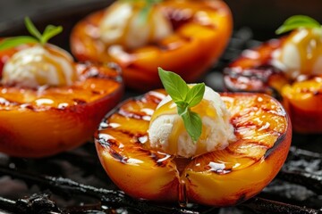 Grilled Peaches with Honey and Ice Cream Topping