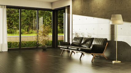 Large luxury modern bright interiors Living room mockup illustration 3D rendering image