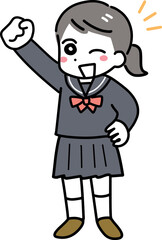 笑顔でガッツポーズをしている中学生の女の子