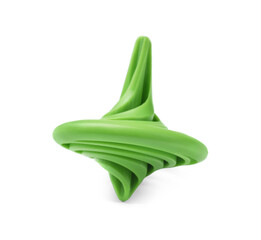 One green spinning top isolated on white