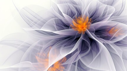 Macro closeup of a stylized fantasy floral in purple and orange on white