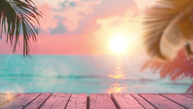 blur pastels gradient sunset background. sunset scene on a beach with blurred palm leaves at the background. seamless looping overlay 4k virtual video animation background