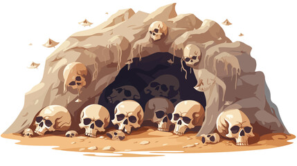 Scary and dangerous stone or sand cave with skulls - obrazy, fototapety, plakaty