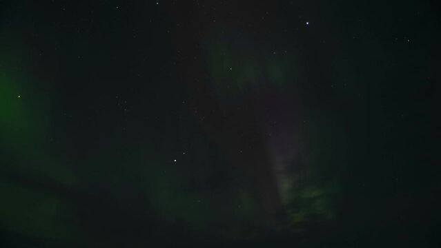 Time Lapse of Aurora Borealis, Green Polar Lights in Night Sky