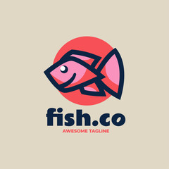 Vector Logo Illustration Fish Simple Mascot Style.
