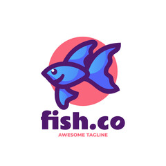 Vector Logo Illustration Beta Fish Simple Mascot Style.