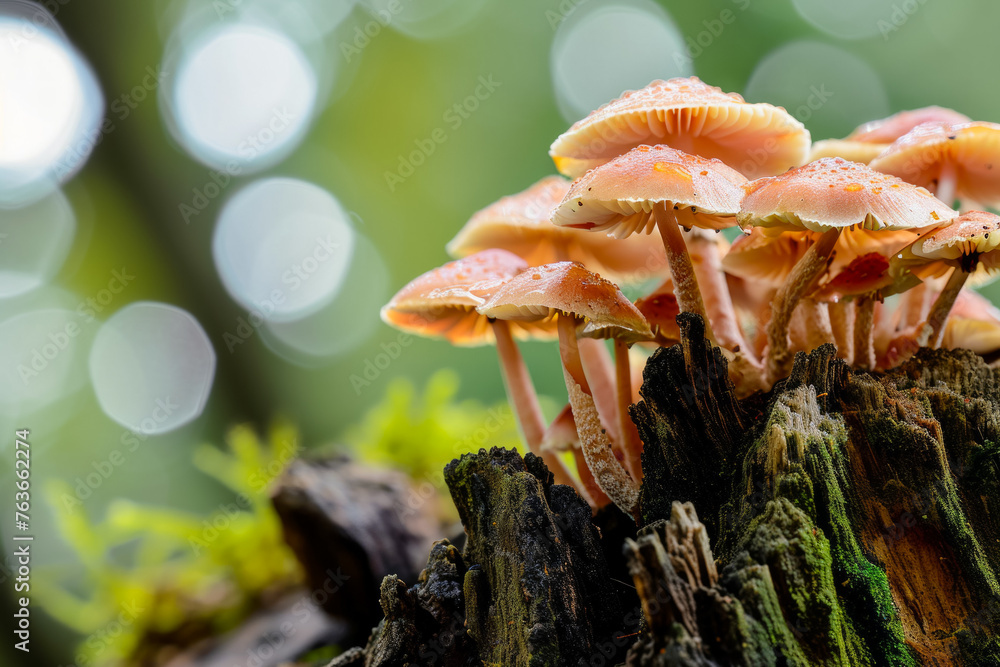Poster mushrooms in the forest. background with selective focus and copy space