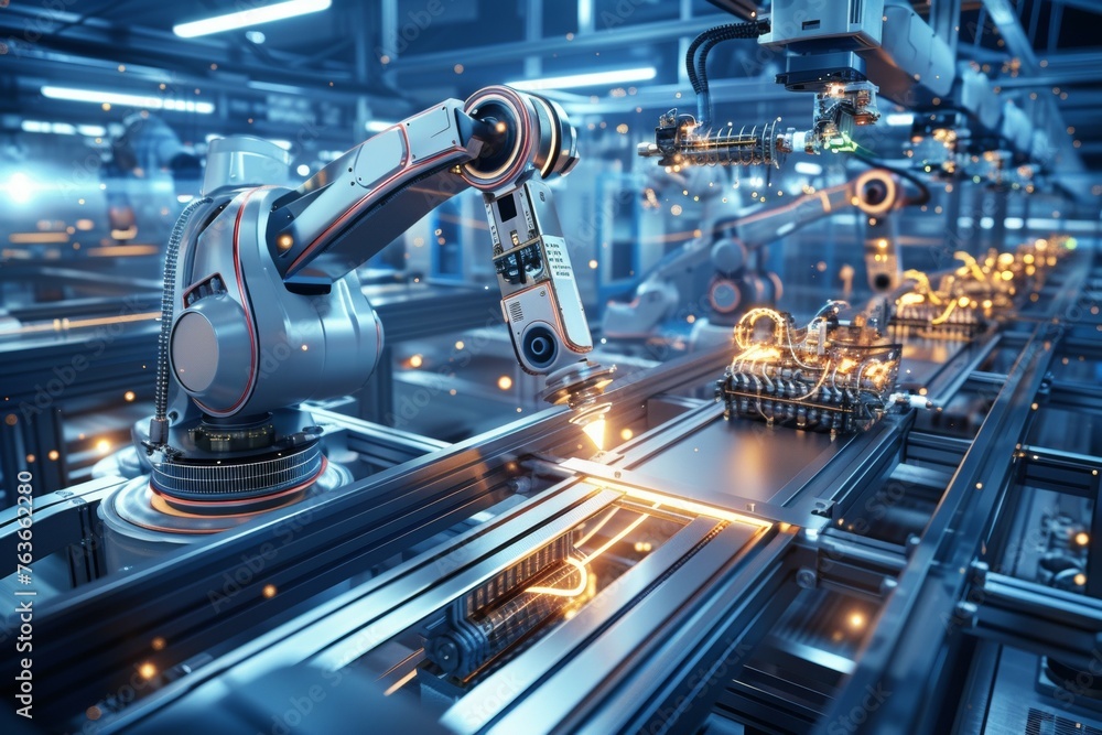 Poster electronics factory. background with selective focus and copy space