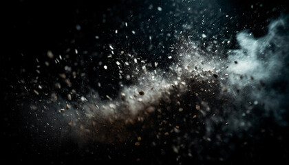 explosion, dust, space, star, stone, smoke, black background, close-up