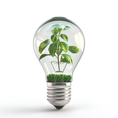 3d light bulb with plant inside, eco concept isolated