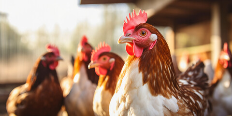 Chickens on traditional free range poultry farm