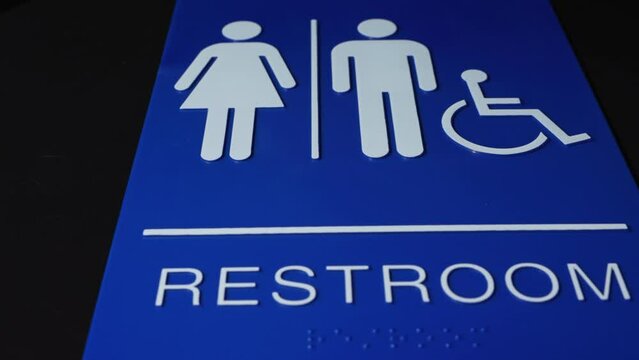 Blue all gender restroom sign 2
