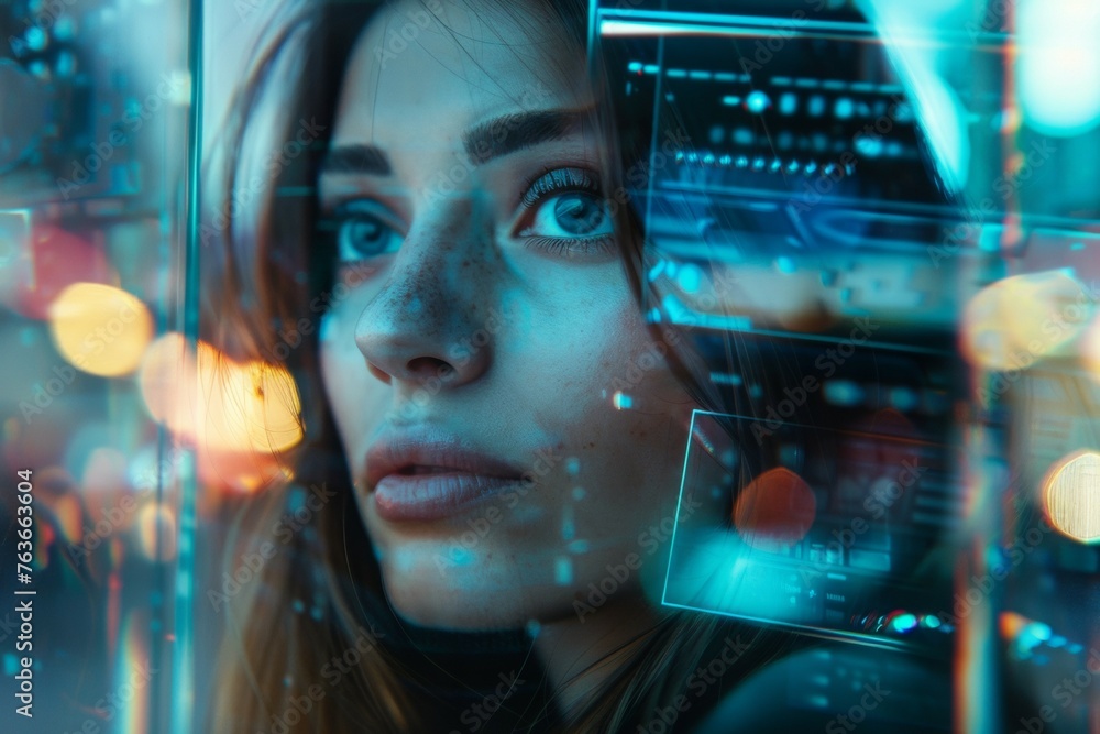 Poster face recognition concept. background with selective focus and copy space