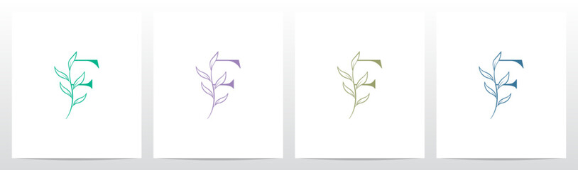 Branch Twig Stem Leaf on Letter Initial Logo Design F