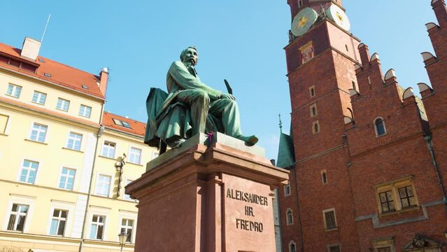 The Aleksander Fredro Monument in Wrocław. Is a bronze statue dedicated to Polish Romantic-era poet, playwright and author Aleksander Fredro (1793&ndash;1876).