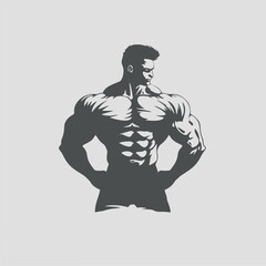 Fototapeta na wymiar Logo short minimalistic fitness with silhouette sturdy pose man