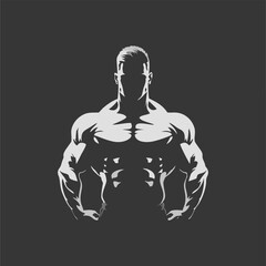 Fototapeta premium Logo short minimalistic fitness with silhouette sturdy pose man