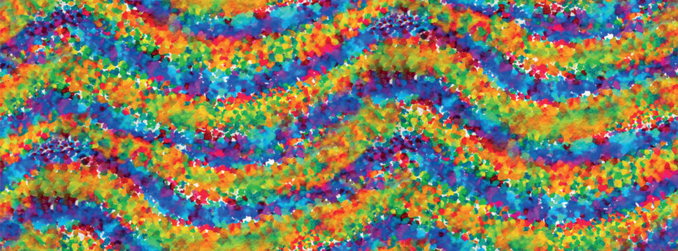 Seamless rainbow watercolor wave illustration vector pattern, colorful tie-dye aquarelle dream wallpaper