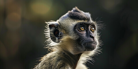 close up portrait of monkey, looking to the side, generative AI