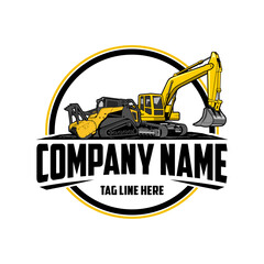  Skid steer loader, mulching machine illustration, Land Clearing Mulcher vector art, excavator company  logo vector image © Shenju