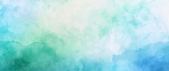 Tranquil abstract watercolor wash in serene shades of blue and green, reminiscent of a peaceful seascape. - obrazy, fototapety, plakaty