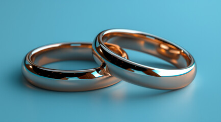 A pair of golden wedding rings on a blue background