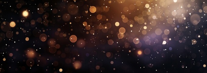 Fototapeta na wymiar Warm golden bokeh lights scatter across a dark backdrop, creating a magical and festive atmosphere.
