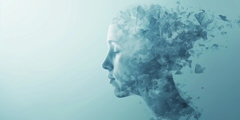 A woman with smoke billowing out of her head, symbolizing stress or emotional turmoil. mental health banner background