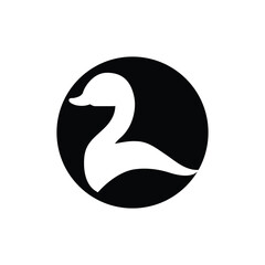 Black circle-shaped duck silhouette logo design icon isolated on white background. Vector illustration.