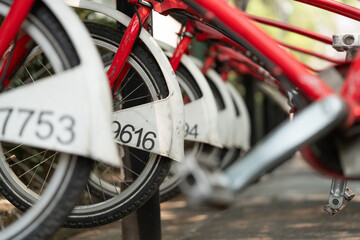 fila de bicicletas estacionadas, ecobicis de la ciudad de méxico