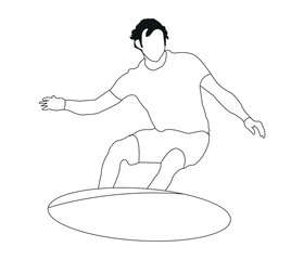 Vector continuous line drawing young happy tourist surfer