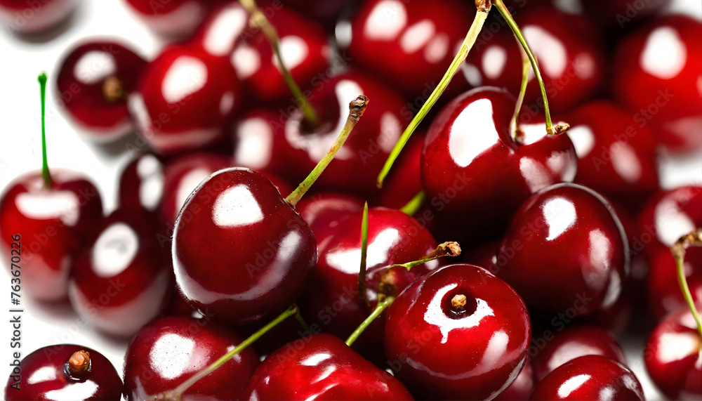 Wall mural Fresh red cherries isolated on white background