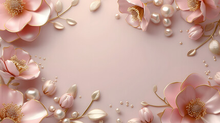 3Dフローラルと白い真珠のピンク背景 - obrazy, fototapety, plakaty